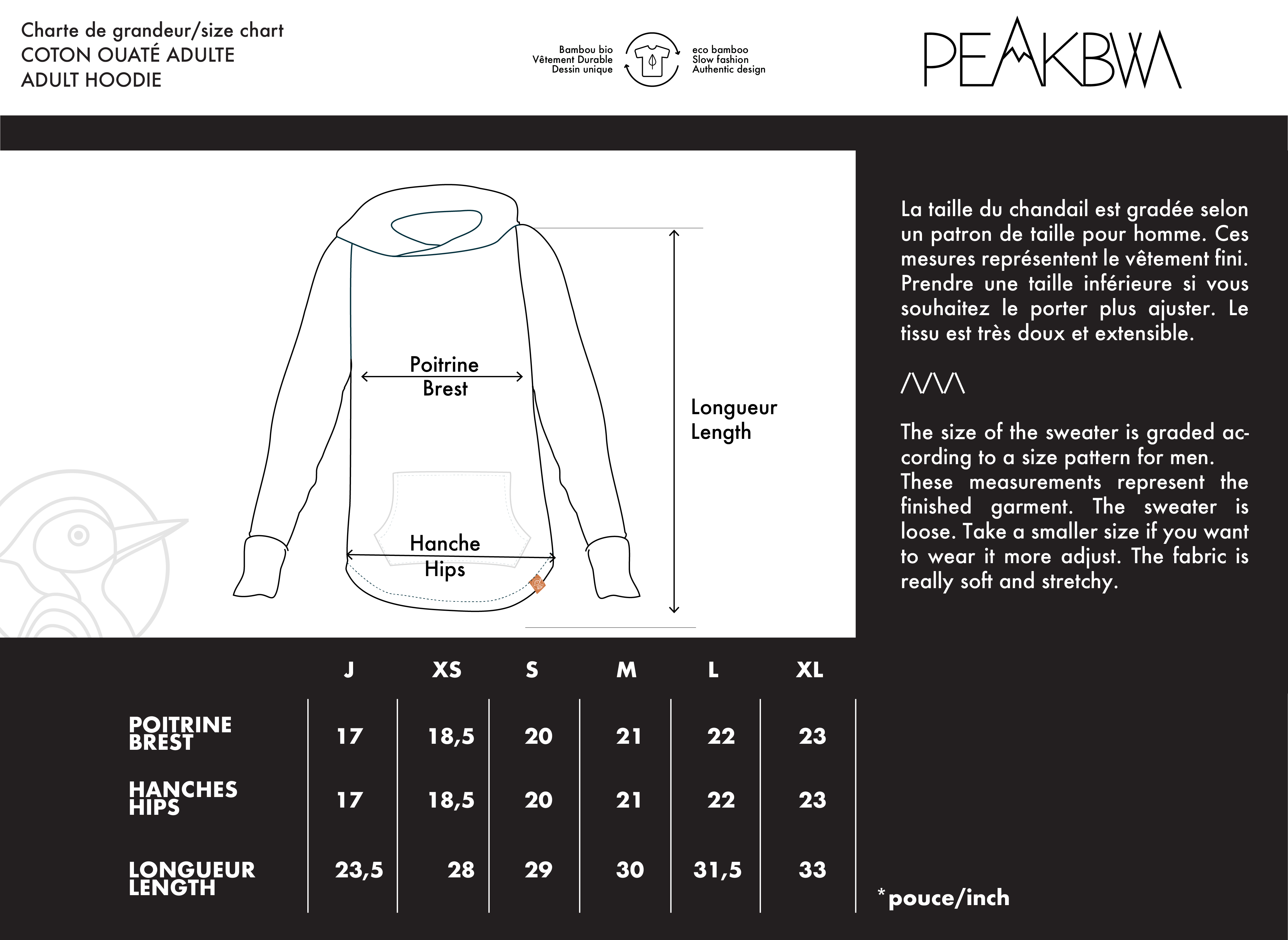 Hoodies for adults size chart