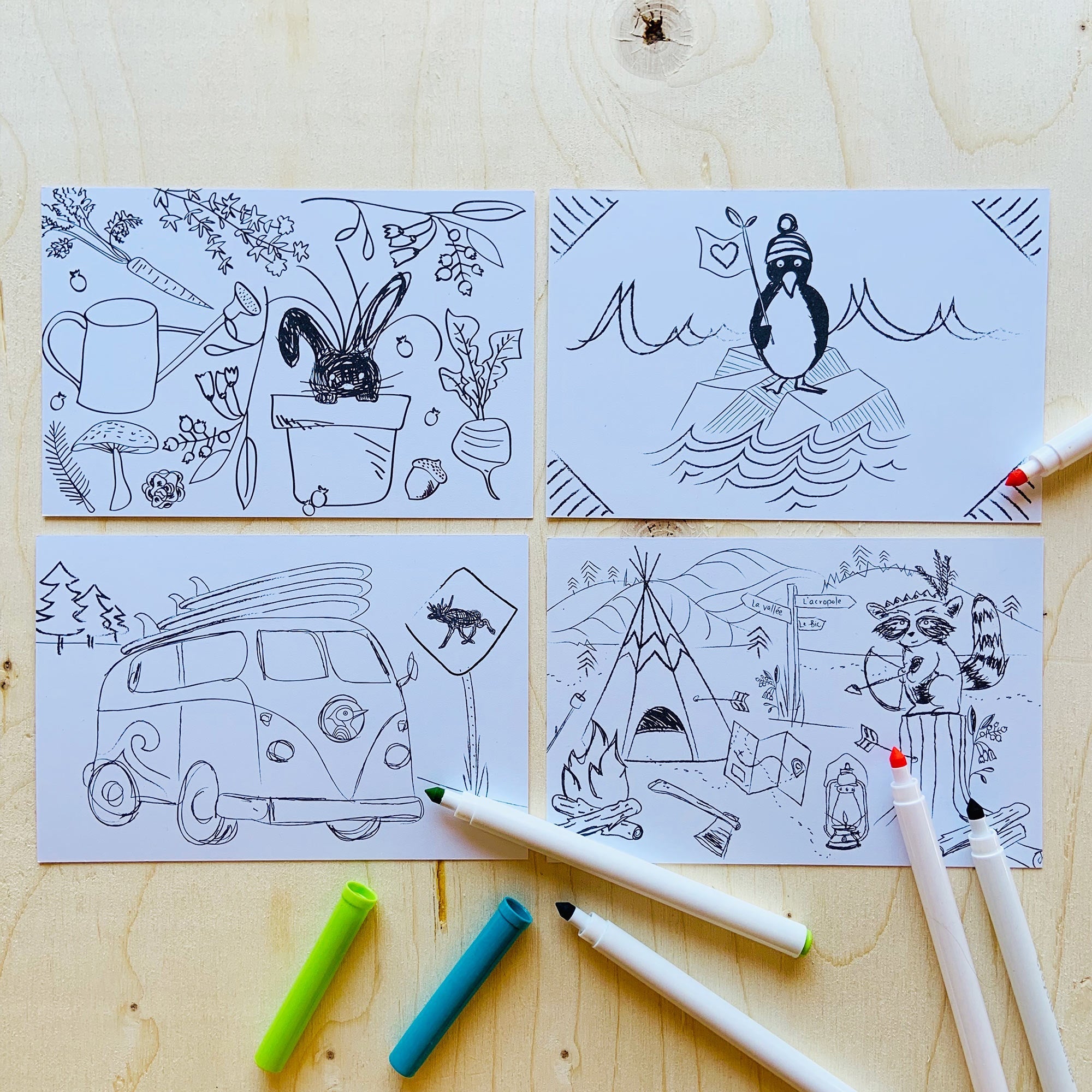 Cartes postales à colorier (paquet de 5) - Peakbwa