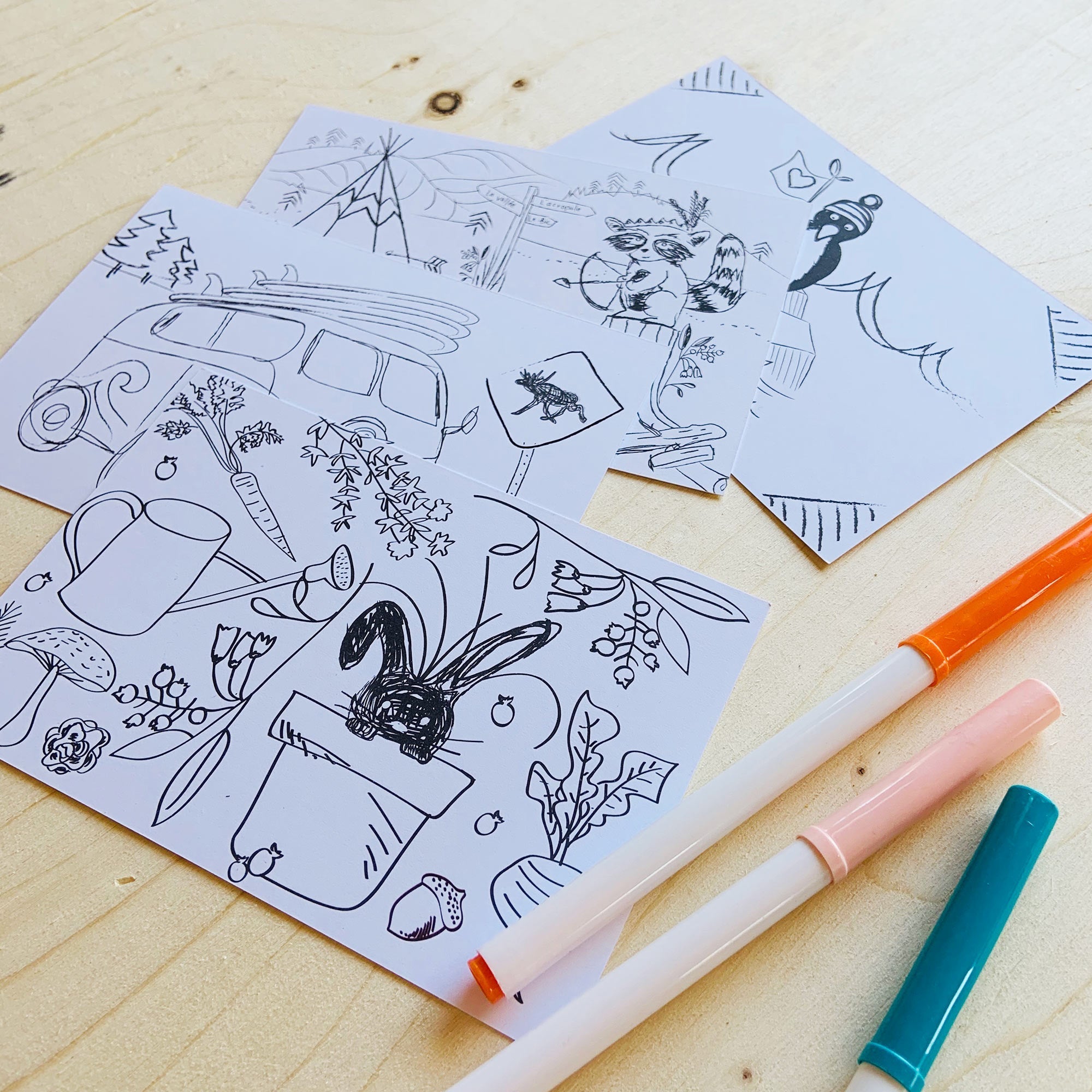 Cartes postales à colorier (paquet de 5) - Peakbwa